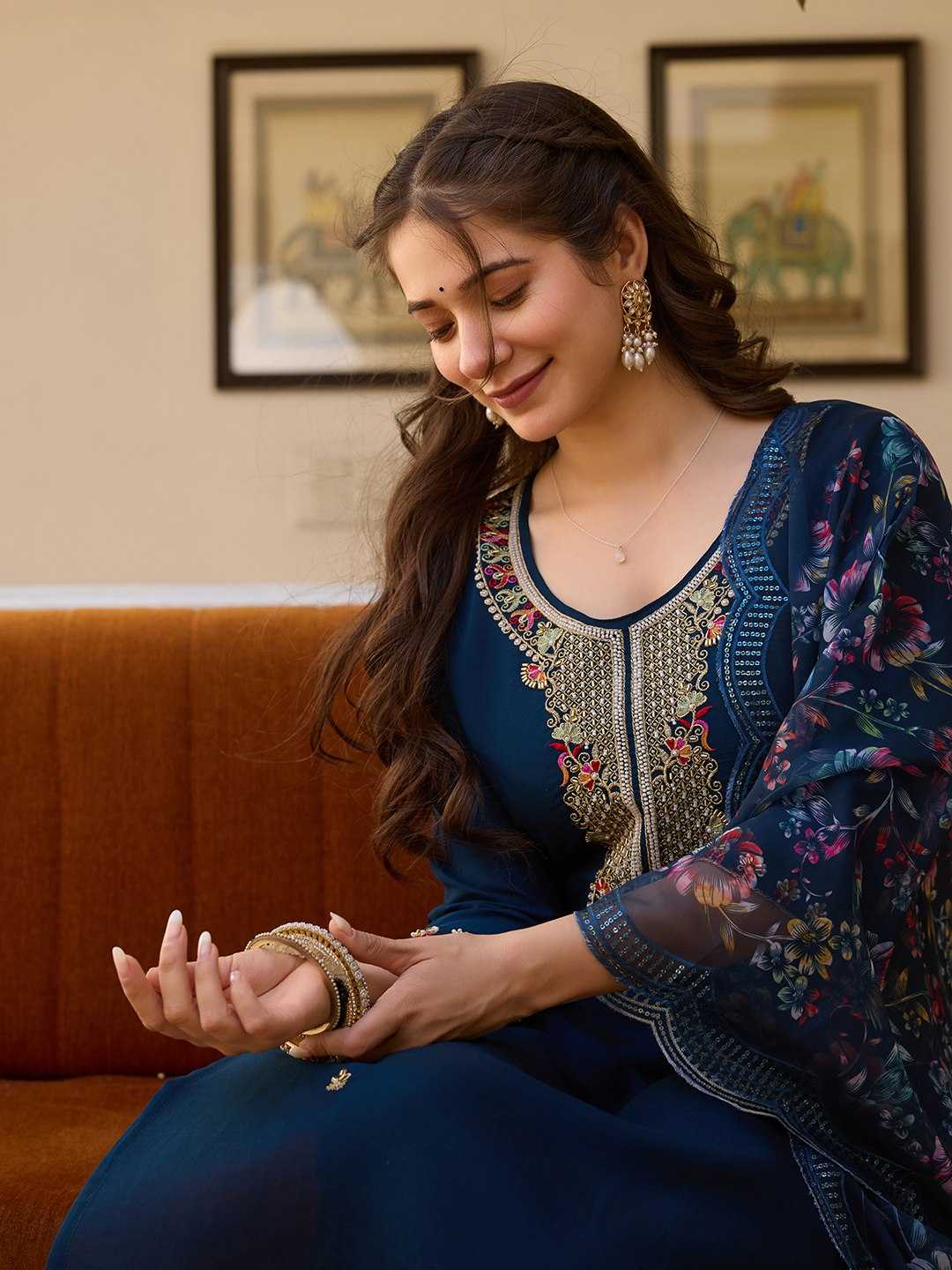 Chanderi Cotton  Embroidery Churidar Suits